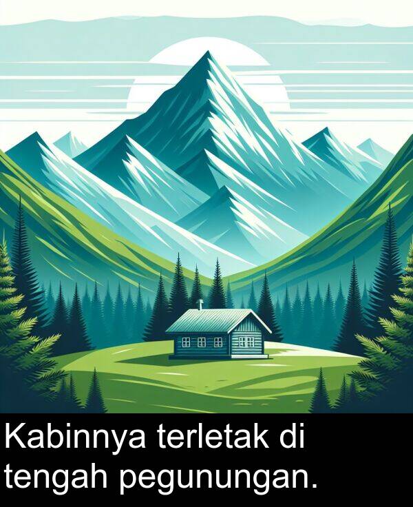 terletak: Kabinnya terletak di tengah pegunungan.