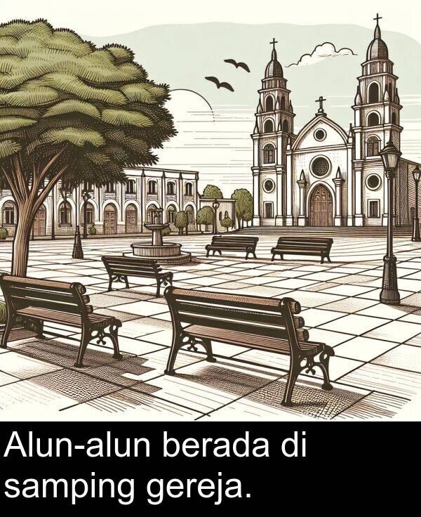 samping: Alun-alun berada di samping gereja.