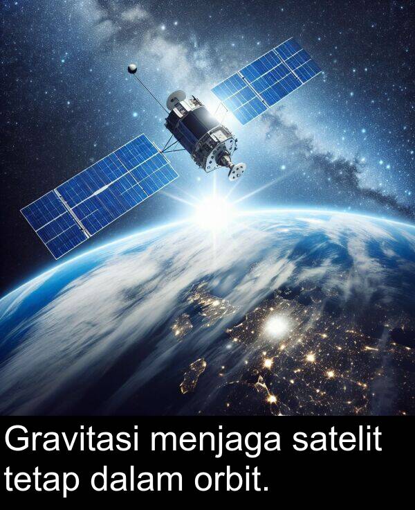 satelit: Gravitasi menjaga satelit tetap dalam orbit.