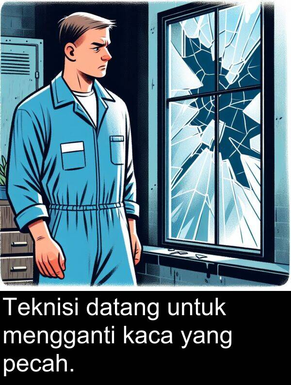 pecah: Teknisi datang untuk mengganti kaca yang pecah.