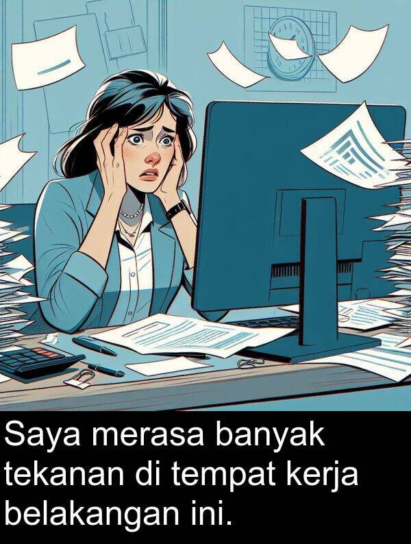 tekanan: Saya merasa banyak tekanan di tempat kerja belakangan ini.