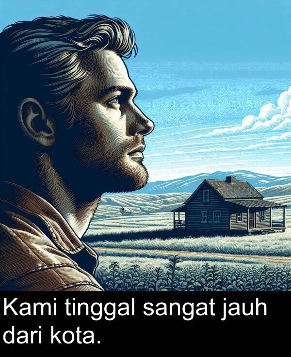 jauh: Kami tinggal sangat jauh dari kota.