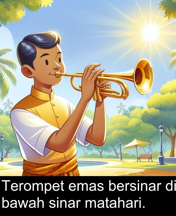 matahari: Terompet emas bersinar di bawah sinar matahari.