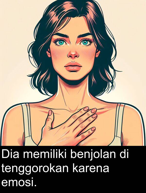 tenggorokan: Dia memiliki benjolan di tenggorokan karena emosi.