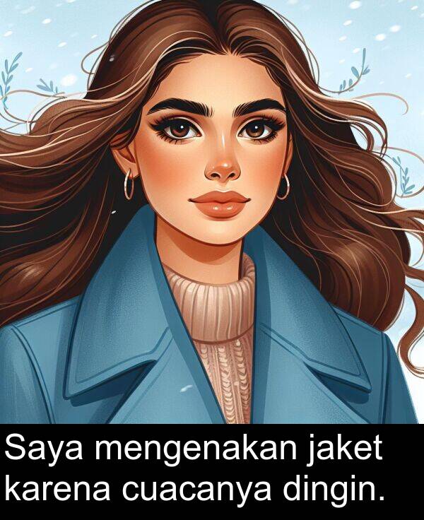 jaket: Saya mengenakan jaket karena cuacanya dingin.