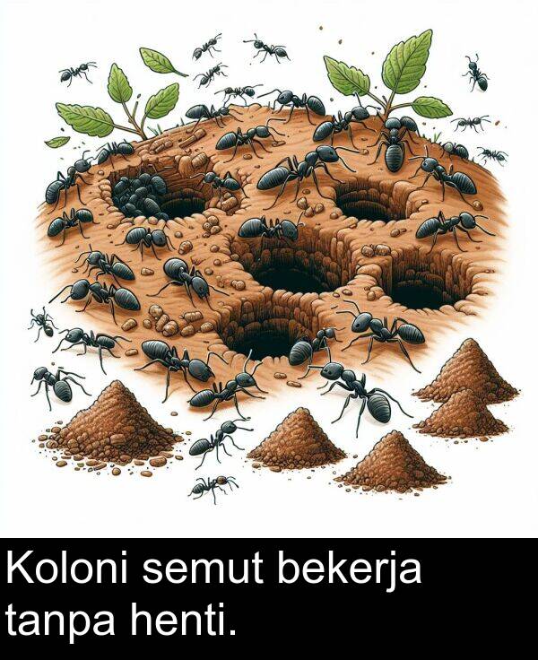 semut: Koloni semut bekerja tanpa henti.