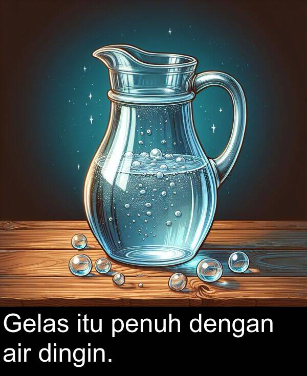 itu: Gelas itu penuh dengan air dingin.
