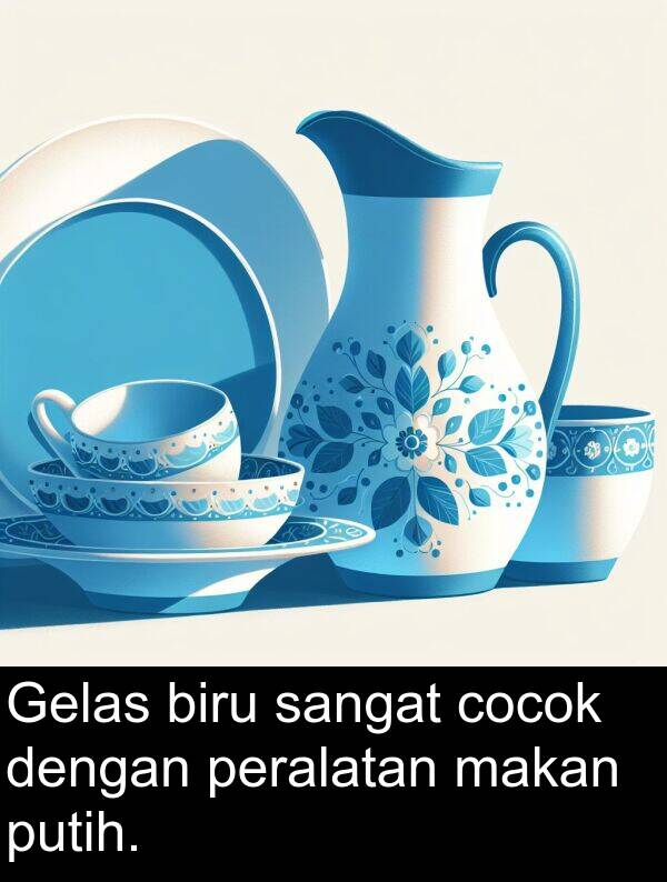makan: Gelas biru sangat cocok dengan peralatan makan putih.