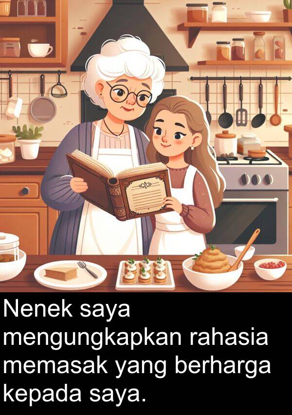 memasak: Nenek saya mengungkapkan rahasia memasak yang berharga kepada saya.