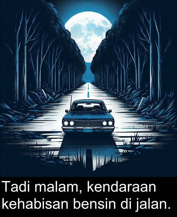 malam: Tadi malam, kendaraan kehabisan bensin di jalan.