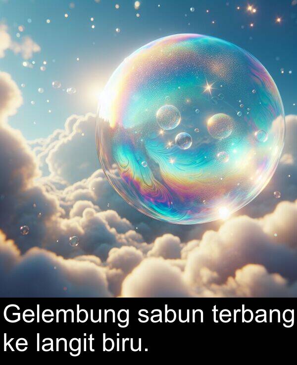 sabun: Gelembung sabun terbang ke langit biru.