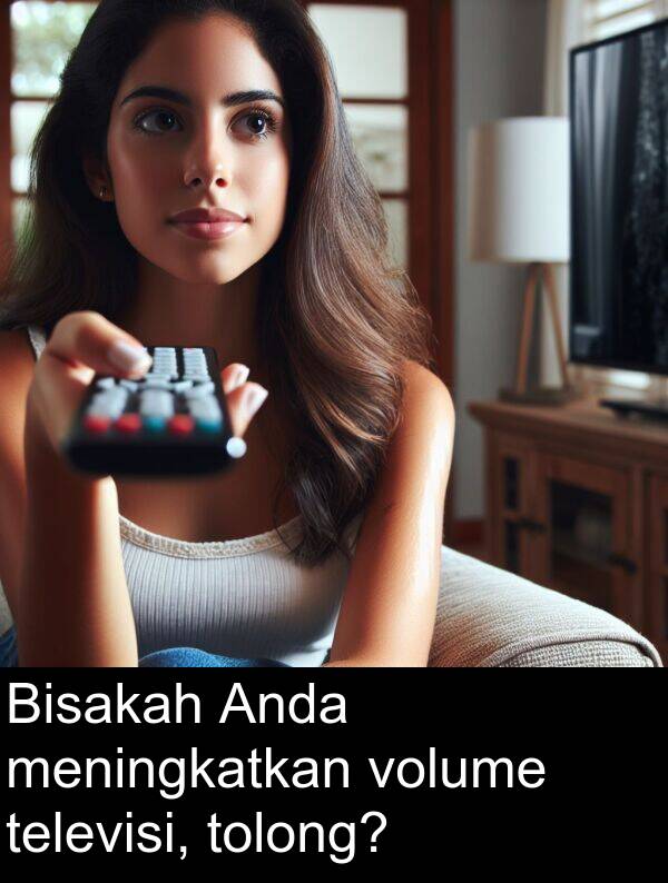 volume: Bisakah Anda meningkatkan volume televisi, tolong?