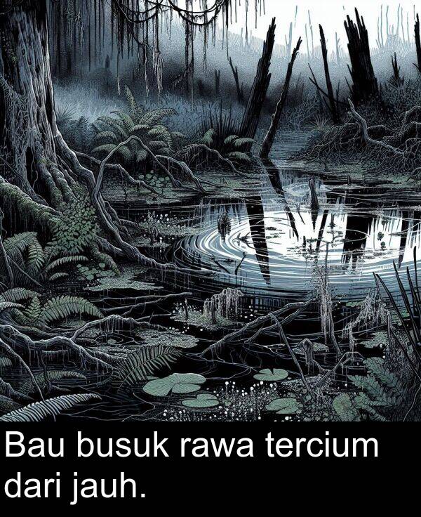 tercium: Bau busuk rawa tercium dari jauh.