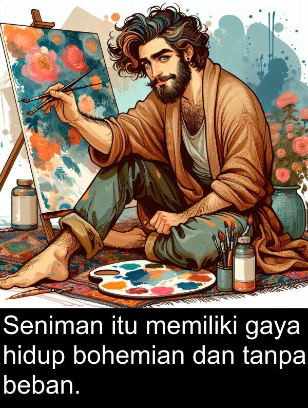 tanpa: Seniman itu memiliki gaya hidup bohemian dan tanpa beban.