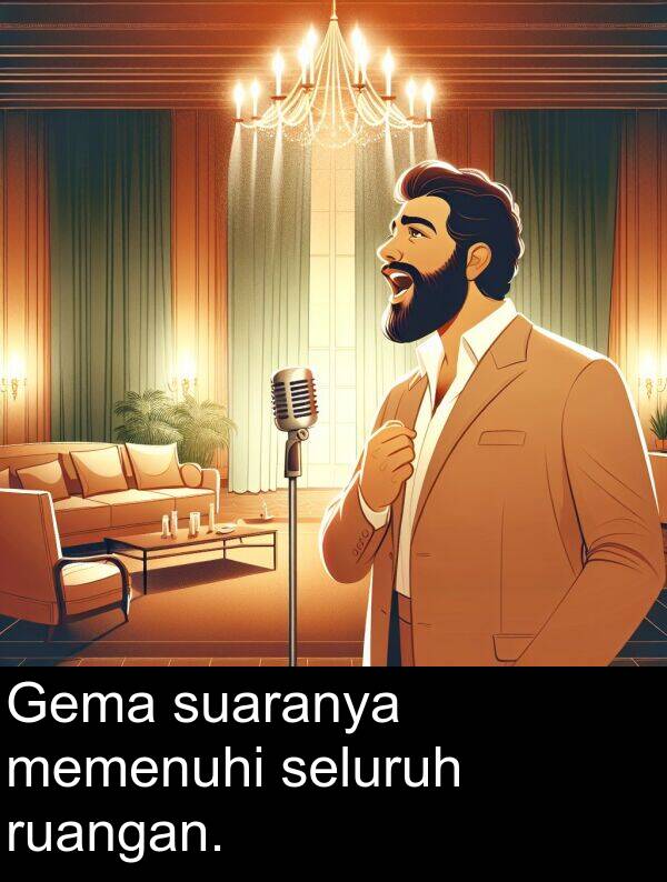ruangan: Gema suaranya memenuhi seluruh ruangan.