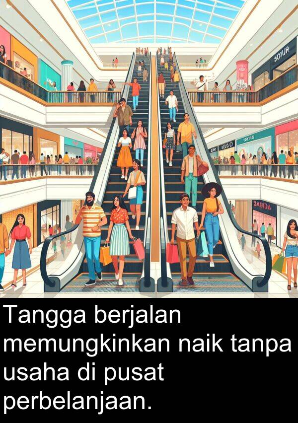 naik: Tangga berjalan memungkinkan naik tanpa usaha di pusat perbelanjaan.