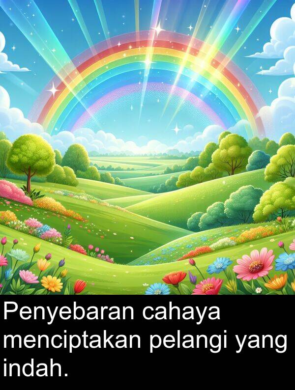 pelangi: Penyebaran cahaya menciptakan pelangi yang indah.