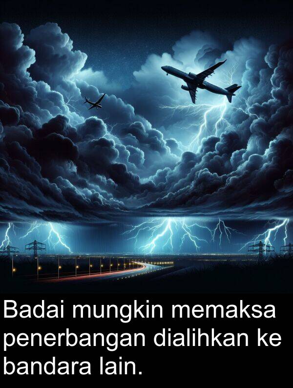 lain: Badai mungkin memaksa penerbangan dialihkan ke bandara lain.