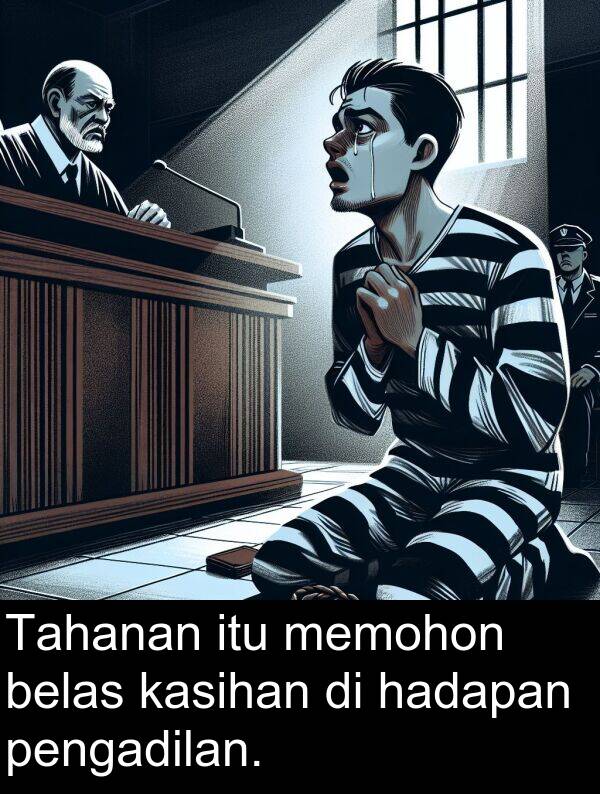 hadapan: Tahanan itu memohon belas kasihan di hadapan pengadilan.