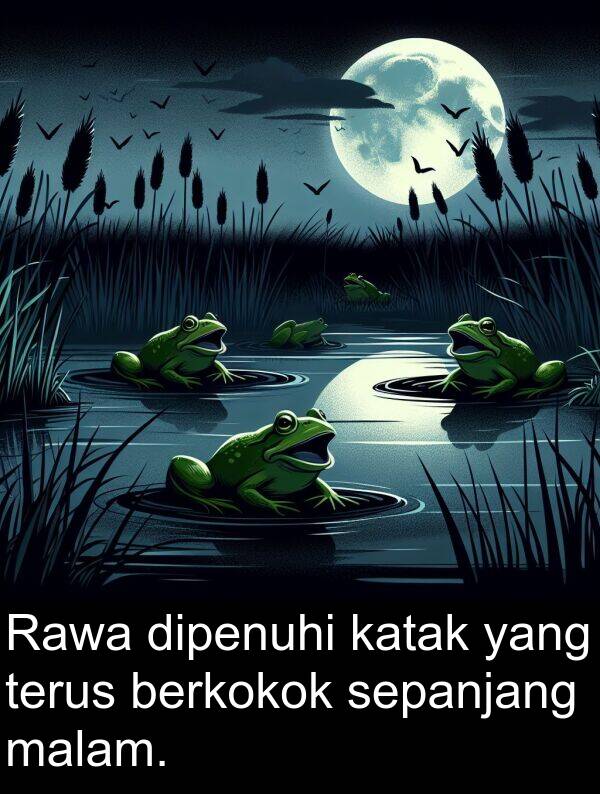 sepanjang: Rawa dipenuhi katak yang terus berkokok sepanjang malam.