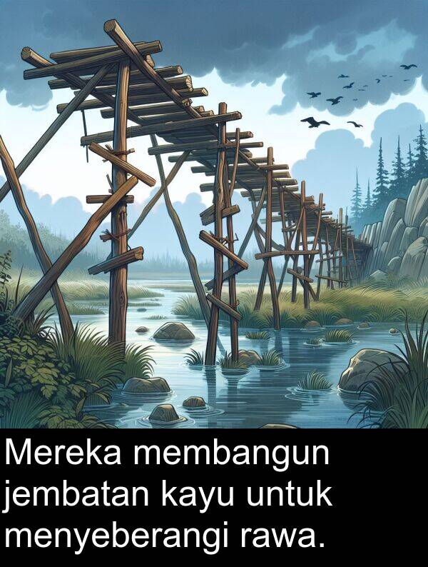 jembatan: Mereka membangun jembatan kayu untuk menyeberangi rawa.