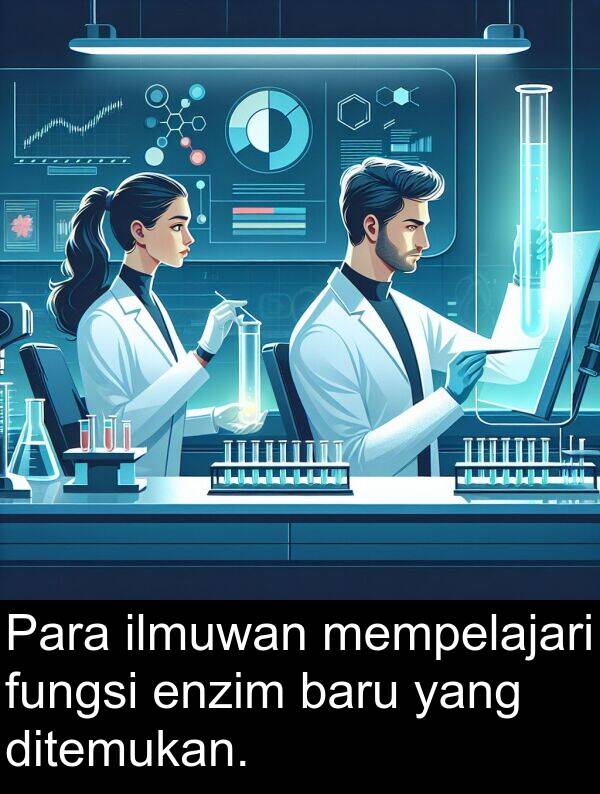 ilmuwan: Para ilmuwan mempelajari fungsi enzim baru yang ditemukan.
