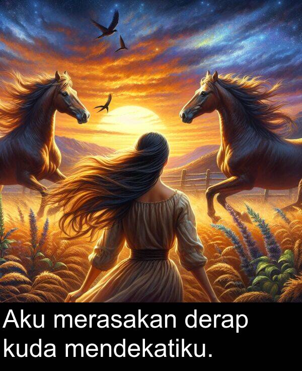 merasakan: Aku merasakan derap kuda mendekatiku.