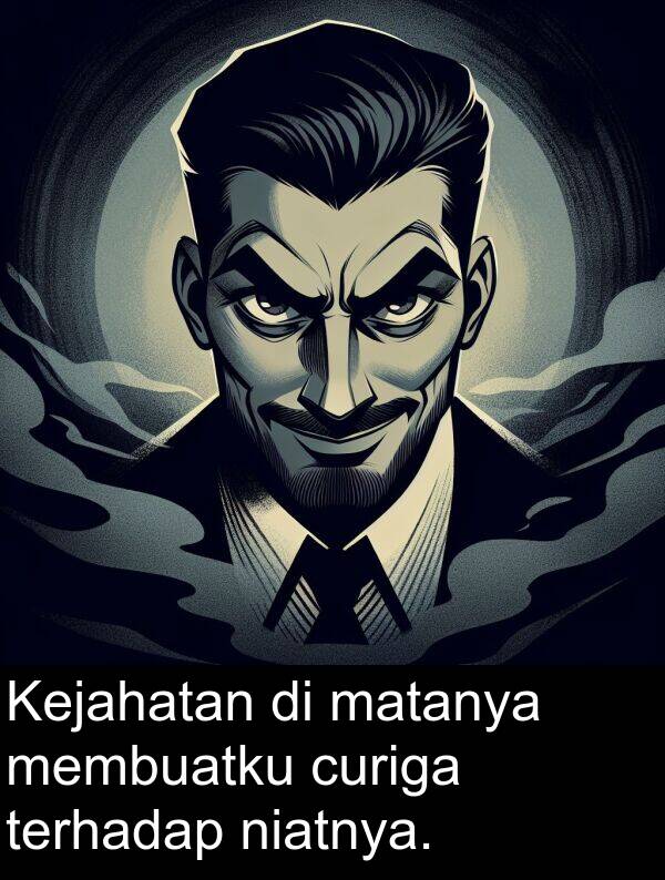 matanya: Kejahatan di matanya membuatku curiga terhadap niatnya.
