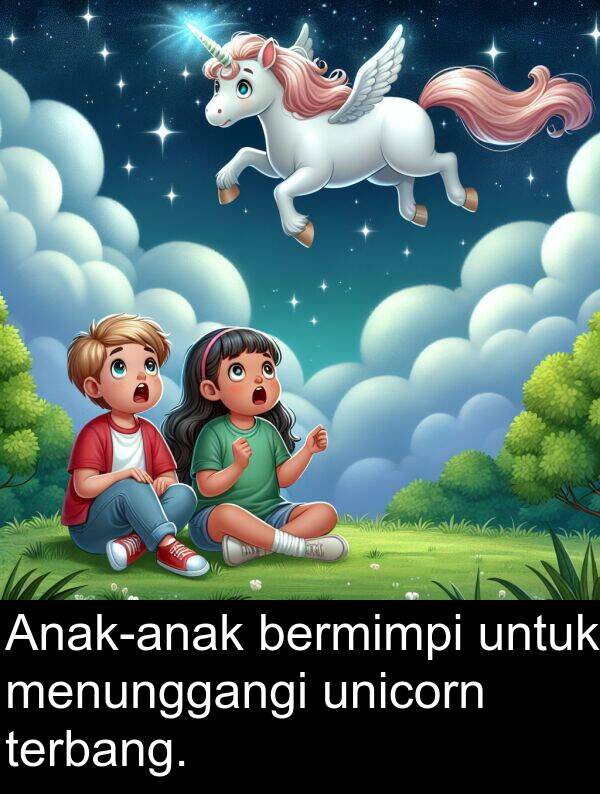 terbang: Anak-anak bermimpi untuk menunggangi unicorn terbang.