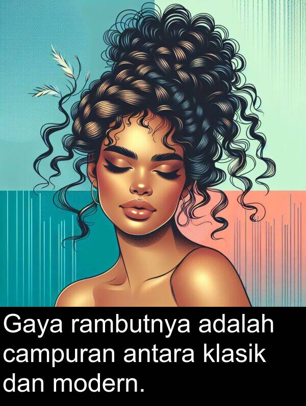 rambutnya: Gaya rambutnya adalah campuran antara klasik dan modern.