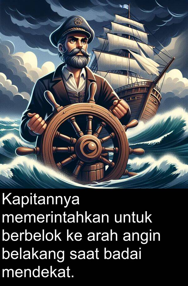 berbelok: Kapitannya memerintahkan untuk berbelok ke arah angin belakang saat badai mendekat.