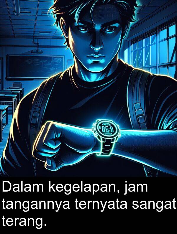 jam: Dalam kegelapan, jam tangannya ternyata sangat terang.