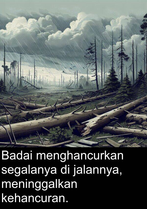 segalanya: Badai menghancurkan segalanya di jalannya, meninggalkan kehancuran.
