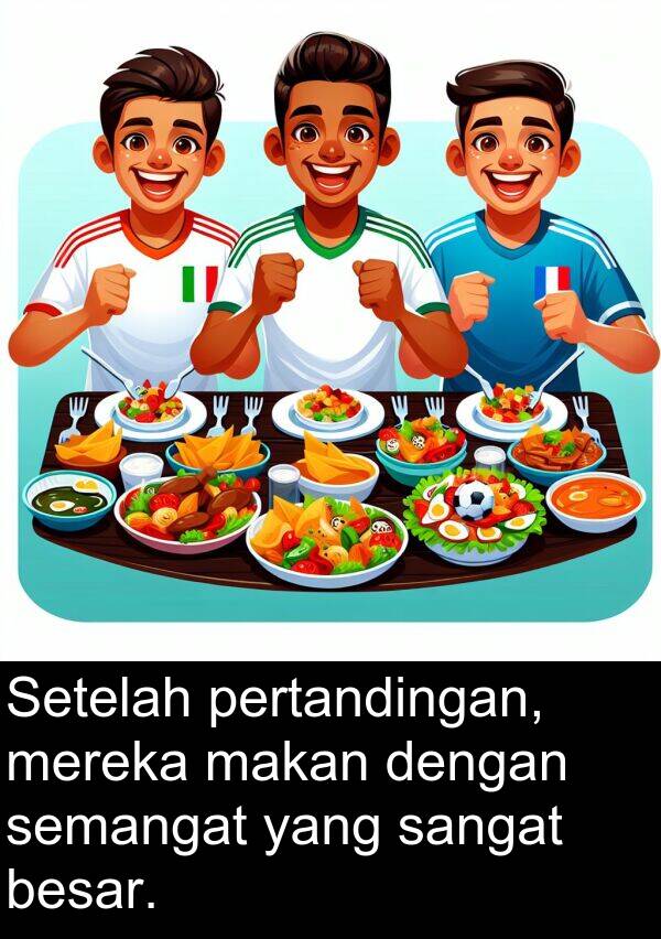 makan: Setelah pertandingan, mereka makan dengan semangat yang sangat besar.