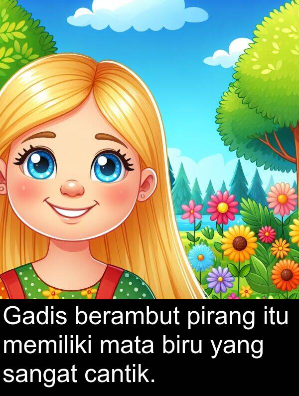 mata: Gadis berambut pirang itu memiliki mata biru yang sangat cantik.