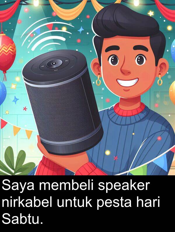 nirkabel: Saya membeli speaker nirkabel untuk pesta hari Sabtu.