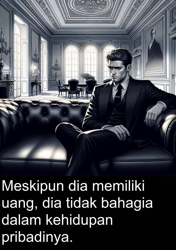 kehidupan: Meskipun dia memiliki uang, dia tidak bahagia dalam kehidupan pribadinya.