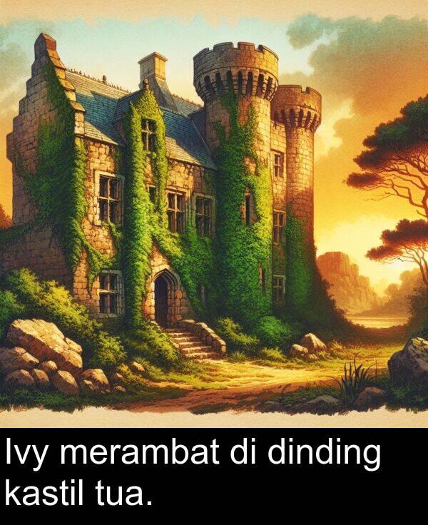 kastil: Ivy merambat di dinding kastil tua.