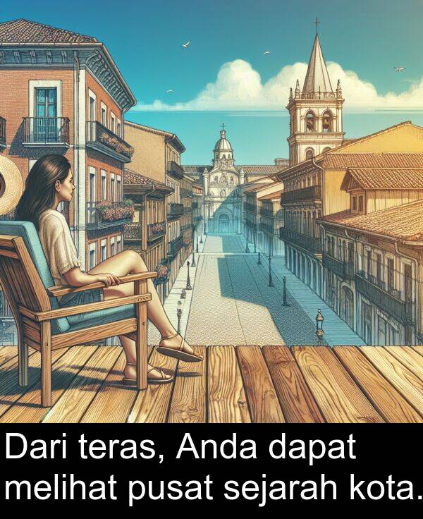 teras: Dari teras, Anda dapat melihat pusat sejarah kota.