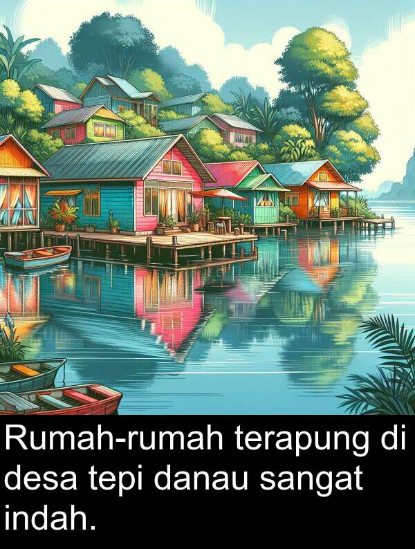 terapung: Rumah-rumah terapung di desa tepi danau sangat indah.