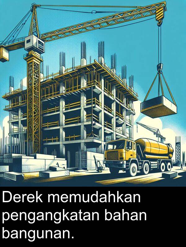 pengangkatan: Derek memudahkan pengangkatan bahan bangunan.