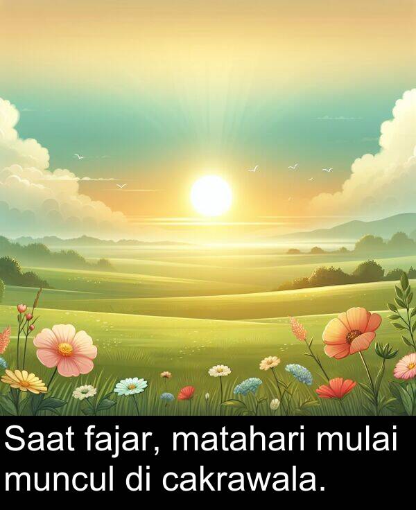 matahari: Saat fajar, matahari mulai muncul di cakrawala.