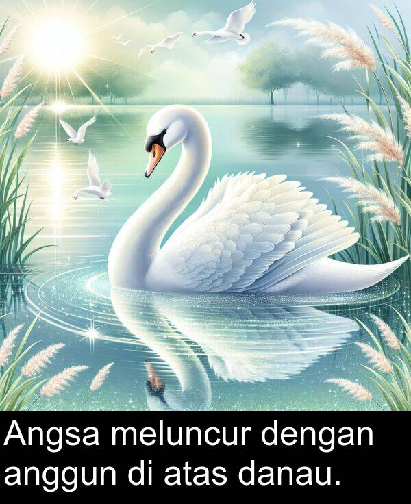 meluncur: Angsa meluncur dengan anggun di atas danau.