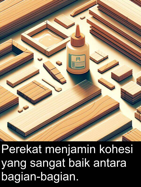 kohesi: Perekat menjamin kohesi yang sangat baik antara bagian-bagian.