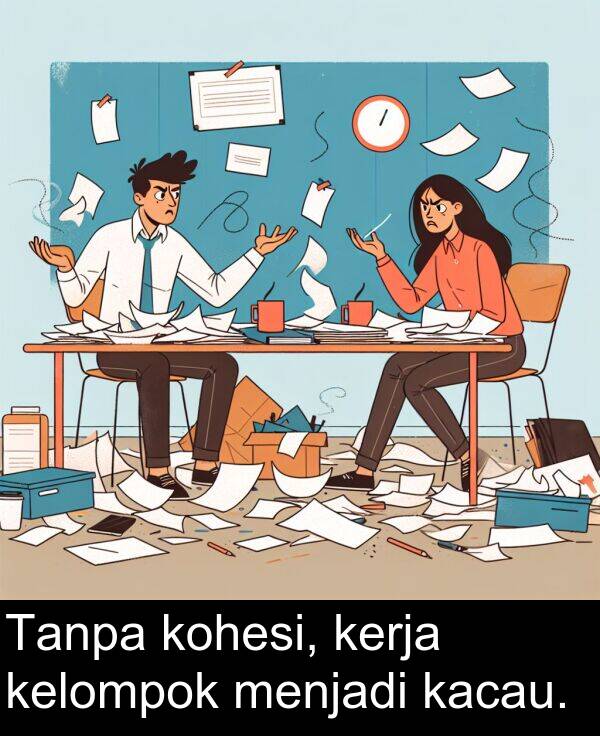 kacau: Tanpa kohesi, kerja kelompok menjadi kacau.