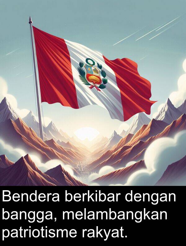 melambangkan: Bendera berkibar dengan bangga, melambangkan patriotisme rakyat.