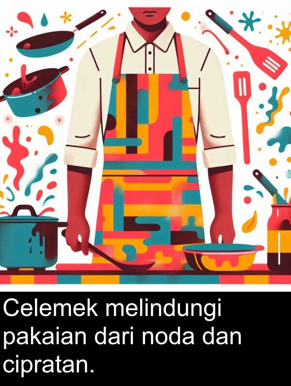 melindungi: Celemek melindungi pakaian dari noda dan cipratan.