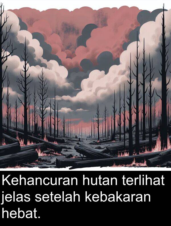 hutan: Kehancuran hutan terlihat jelas setelah kebakaran hebat.
