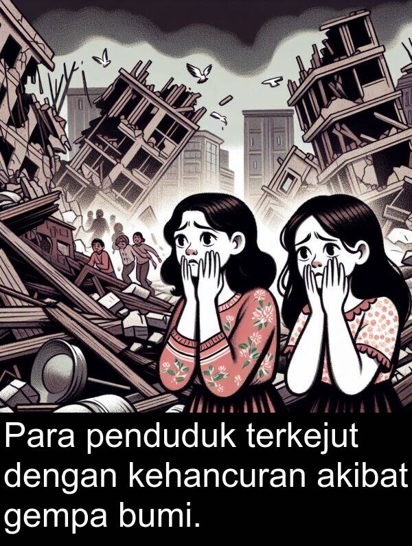 penduduk: Para penduduk terkejut dengan kehancuran akibat gempa bumi.