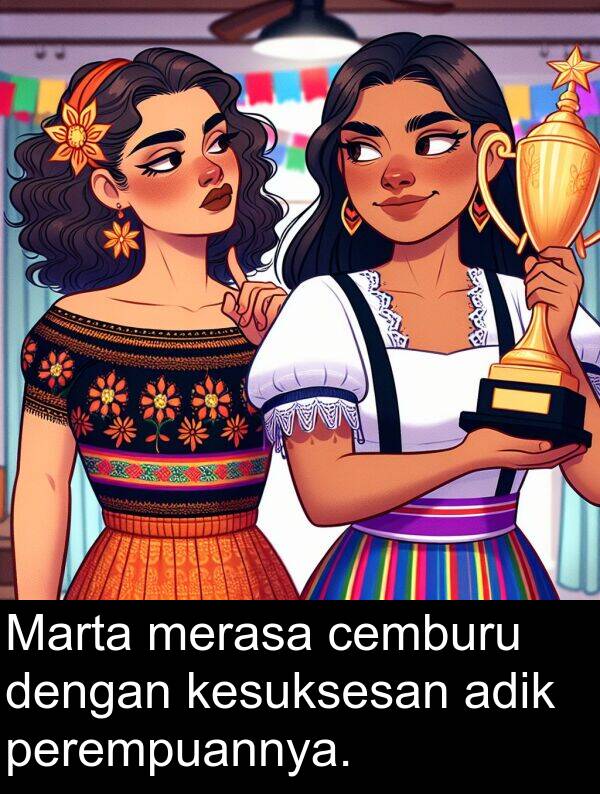 merasa: Marta merasa cemburu dengan kesuksesan adik perempuannya.